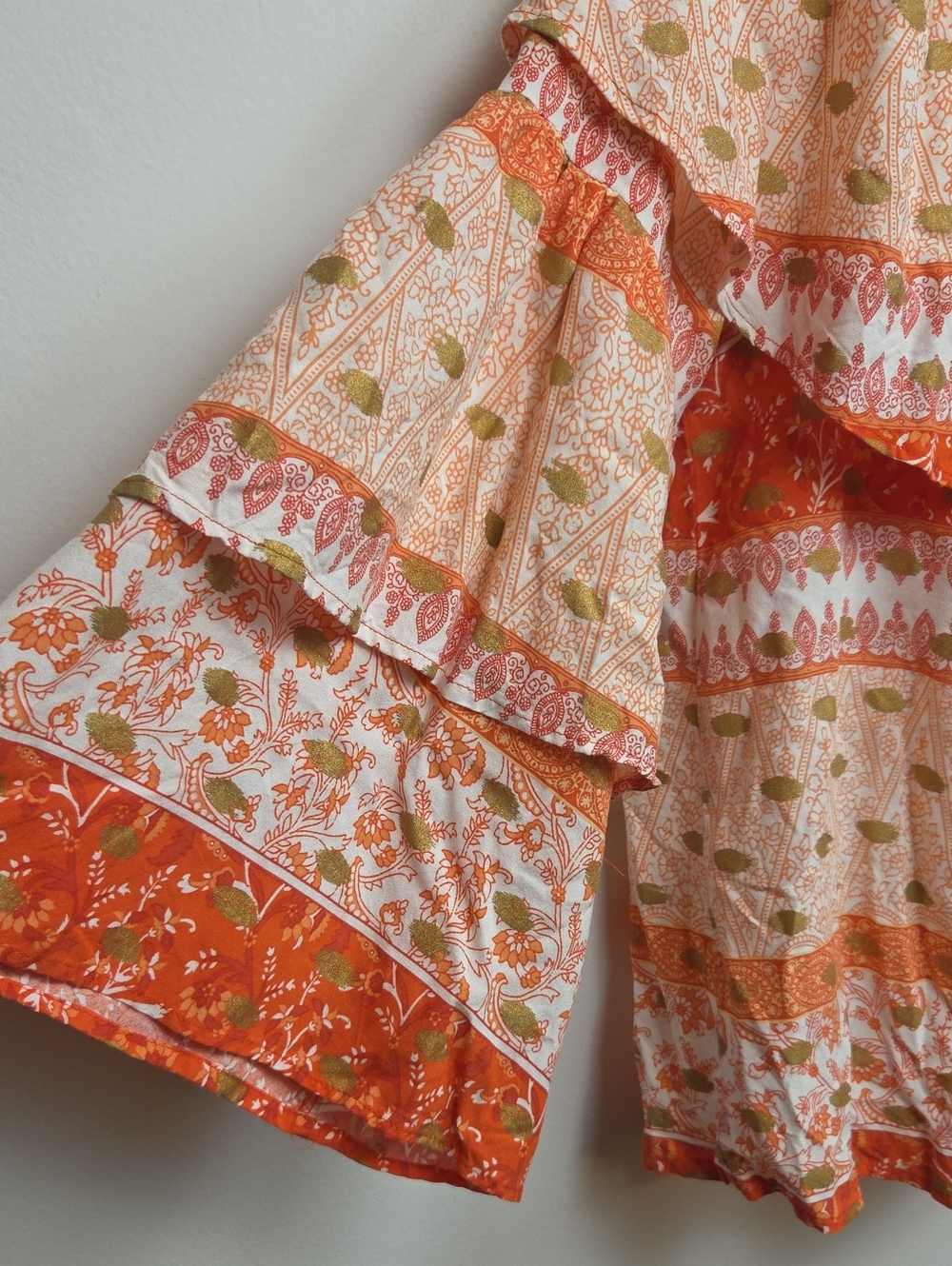 Boho Floral Paisley Off Shoulder Ruffle Blouse Coral Orange Peasant Top Medium - Picture 4 of 10